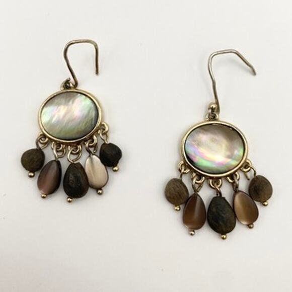 Vintage MONET Boho Chandelier Teardrop Mother of Pearl Dangle Gold Tone Earrings - Picture 1 of 3